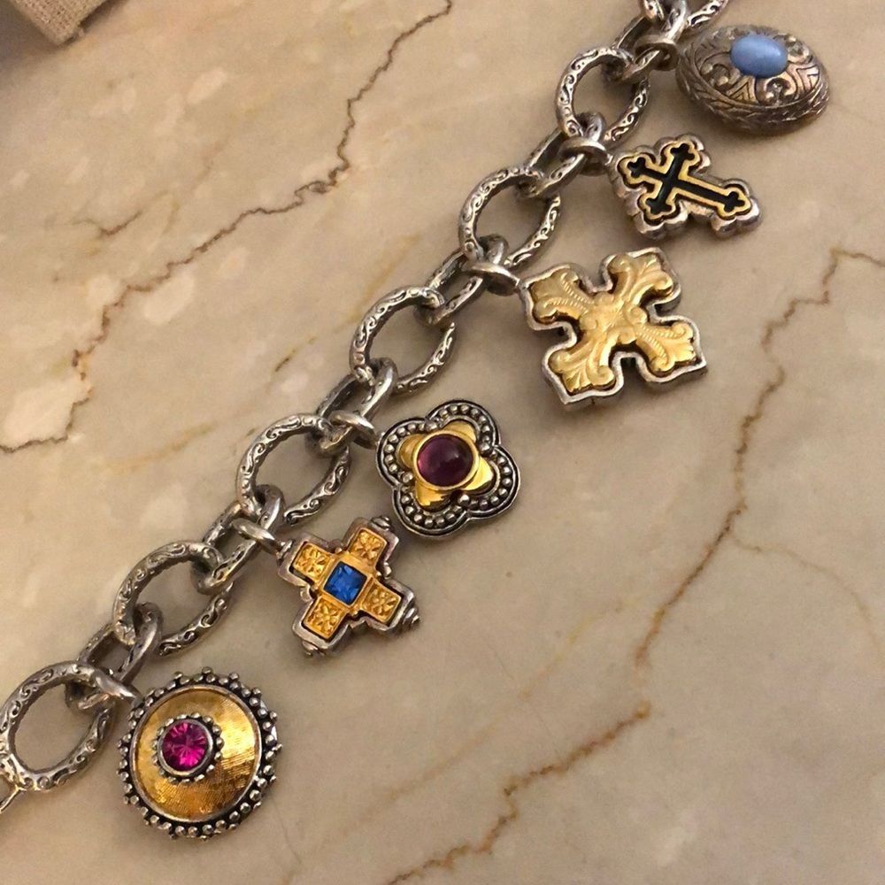 Premier Designs Byzantine Style Two Tone Multi Stone Charm Bracelet